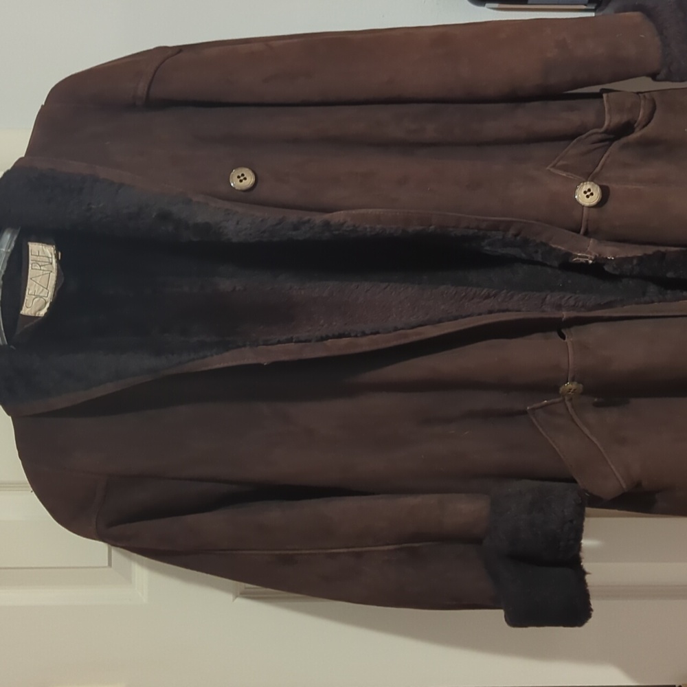 Vintage Women's Brown Shearling Suede Trench Coat - Picture 6 of 6